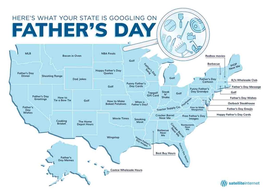 Fathers Day Searches by State map