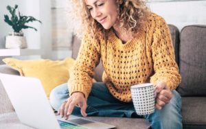 woman using internet in home