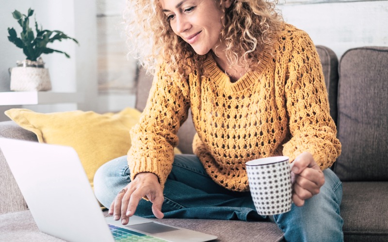 woman using internet in home