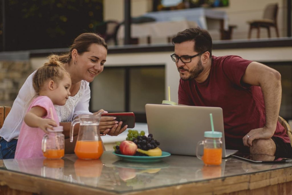 Family using internet outside