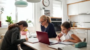 Family using computers in home