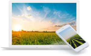 phone and laptop with rural background