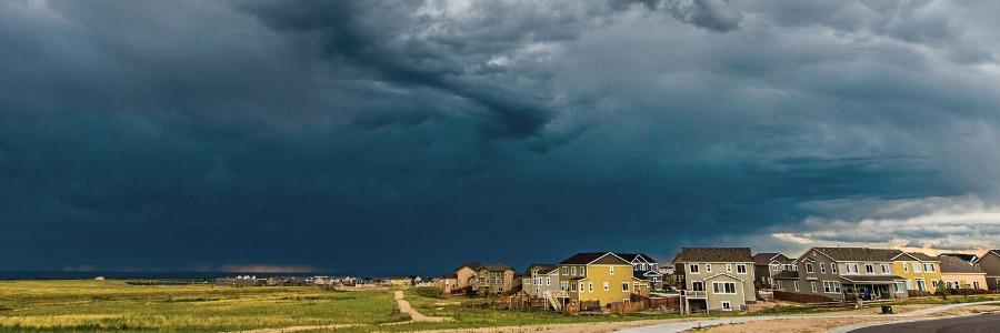 Storm clouds over a small town