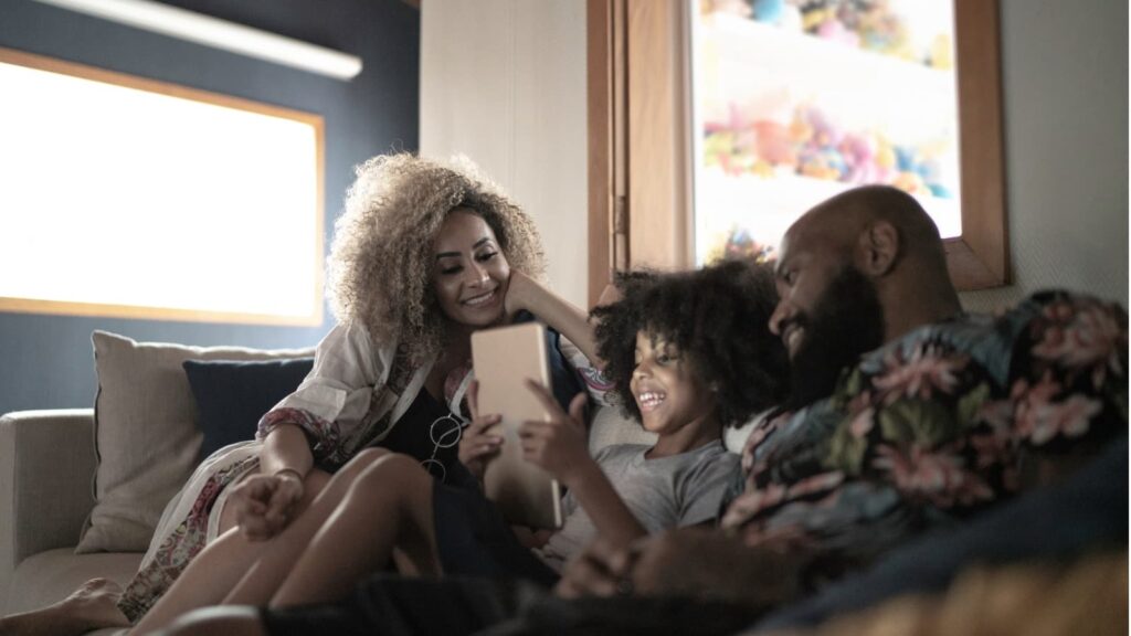 Family using tablet together