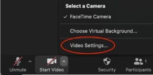 Zoom screenshot of video settings