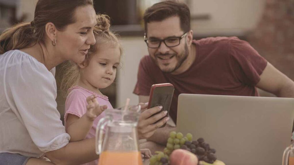 family surrounding devices