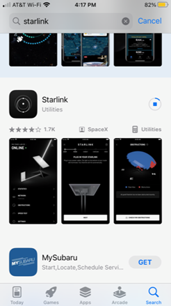 Screenshot of Apple app store Starlink app download
