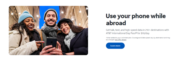 screenshot of att abroad plan