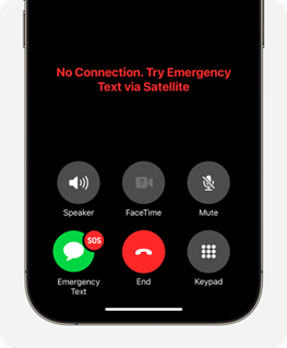 onscreen instructions for emergency text via satellite on iphone