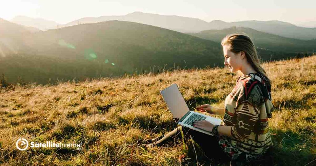 woman using internet in remote location